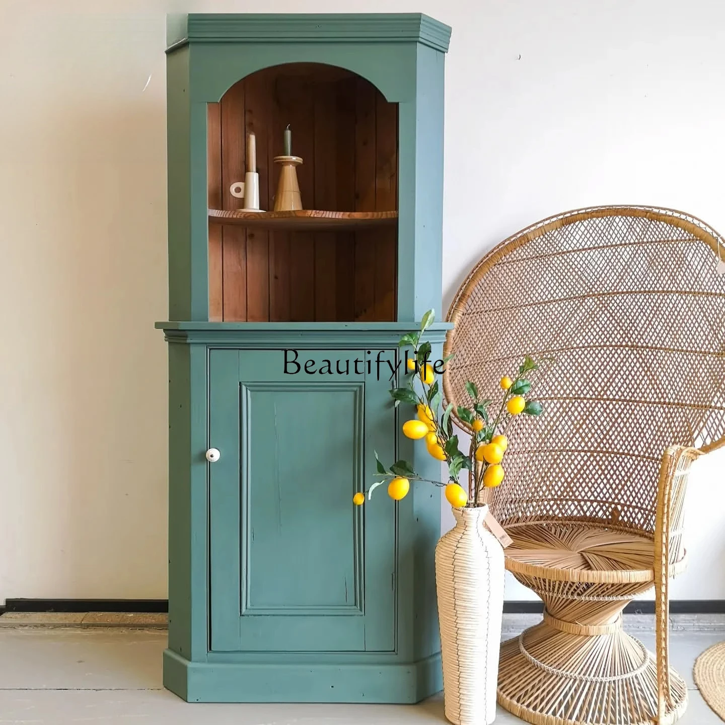 

yj7 French Retro Simple Living Room Storage Cabinet American Modern Home Wall Corner Cabinet Furniture