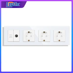 Bingoelec EU Russia Standard Triple Wall Plug TV Computer Internet With Socket Crystal Glass Panel White Black Home Improvement