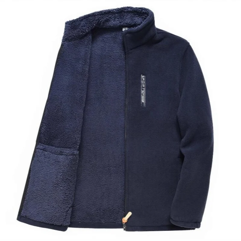 Men Fleece Zip Up Outerwear Zipper Fleece-lined Stand Collar Thickened Outdoor Jacket Windproof Polar Fleece Coldproof Jackets