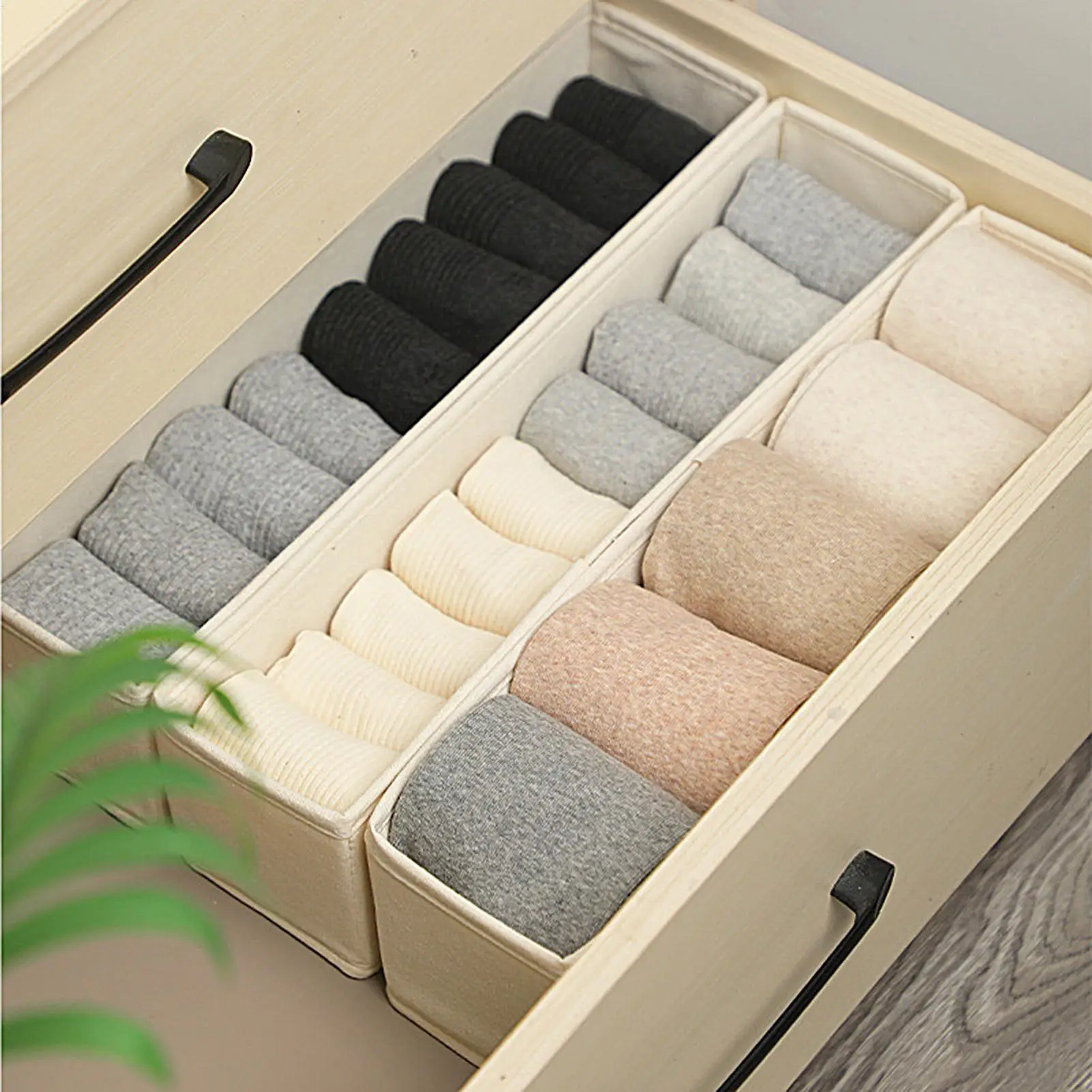 

Fabric Storage Bin Foldable Sock Underwear Storage Box Wardrobe Clothes Layered Storage Artifact Cotton And Linen Organizer