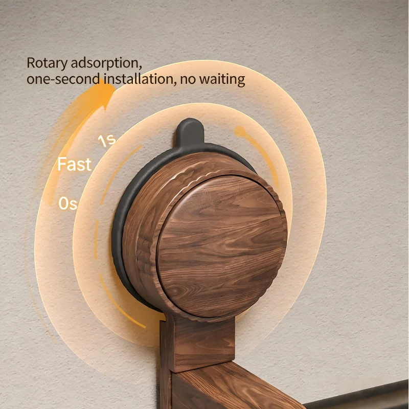 Walnut Suction Cup Towel Ring, No-Drill Wall Mount Round Towel Holder for Bathroom, Rustproof Wood Towel Bar view 3