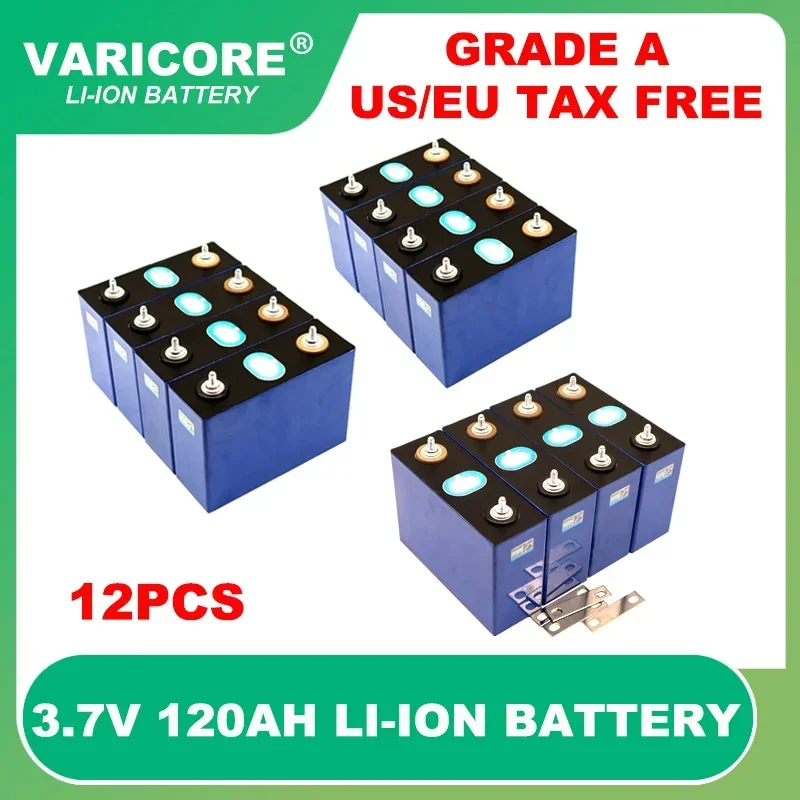 12pcs 3.7v 120Ah Lithium battery Large single Power cell DIY 3s 12v 24v 36v 48v Off-grid Solar Wind Grade A Tax Free