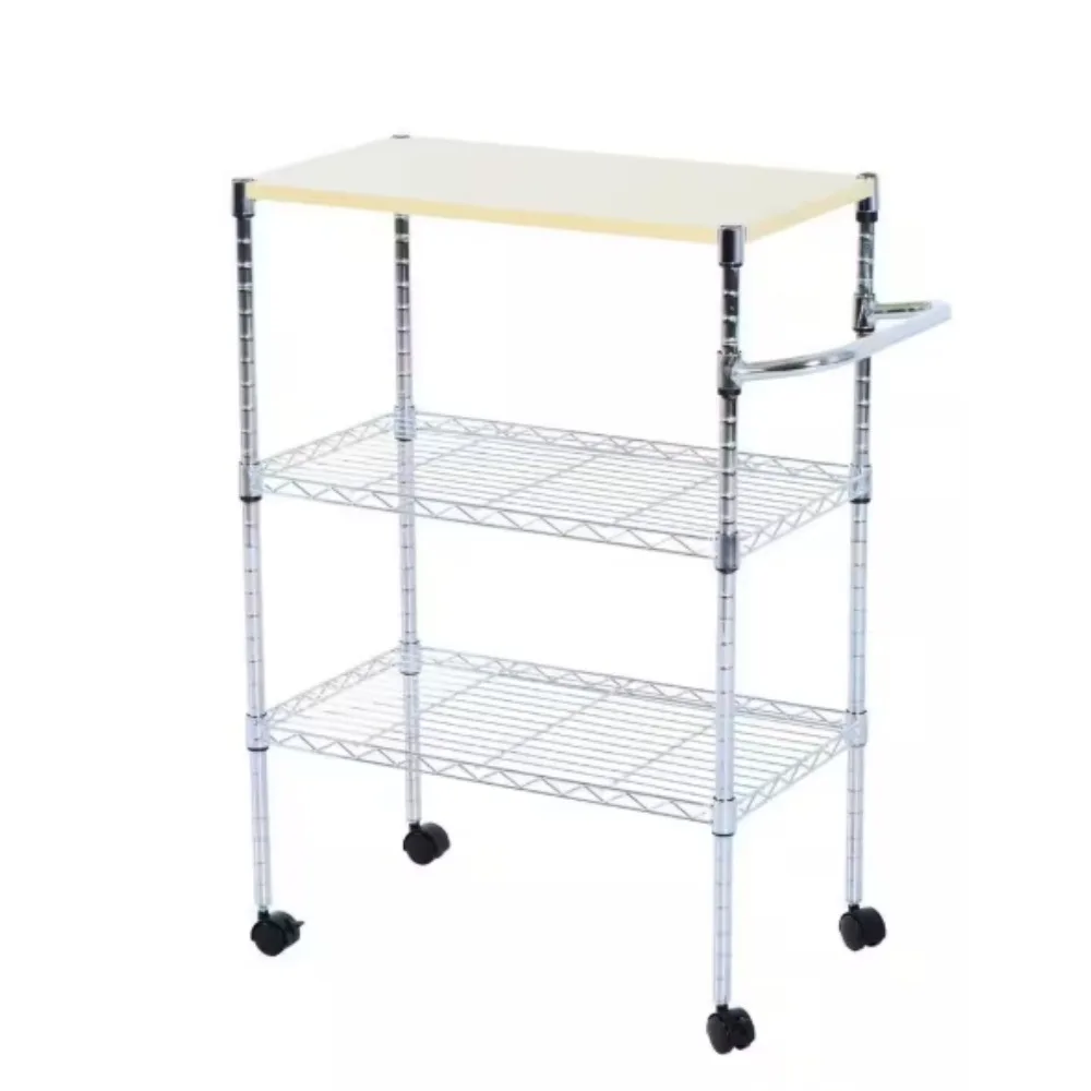 

Kitchen Steel MDF Rolling Storage Cart 4-Wheeled Service Cart in Silver for Restaurant Office Warehouse