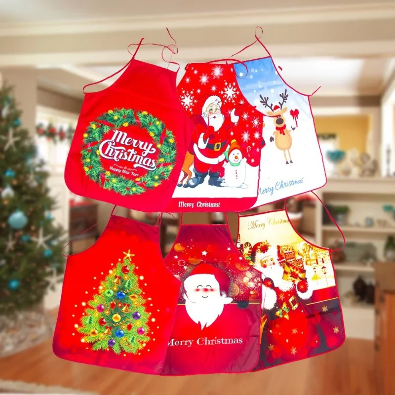 Printed Snowman Christmas Apron with Pockets Holiday Kitchen Party Decoration Festive Baking Cooking Serving Tableware Xmas Gift