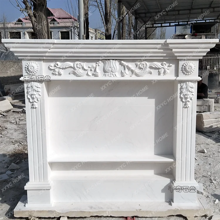 A  Stone mantel natural marble  simple carved fireplace, decorative fireplace