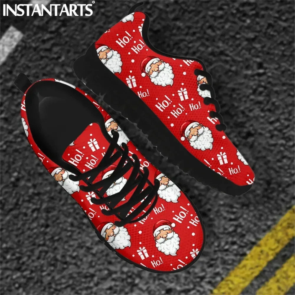 Woman Shoes Casual Breathable Athletic Tennis Sneakers Christmas Hat Santa Claus Print Mesh Flats Footwear Xmas Gift
