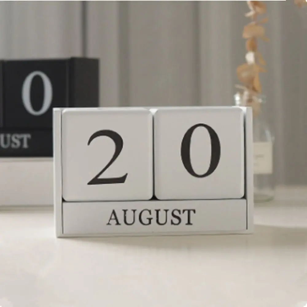 MDF Wooden Perpetual Calendar Pastoral Style Eternal Blocks Building Blocks Calendar Month Display Perpetual Calendar