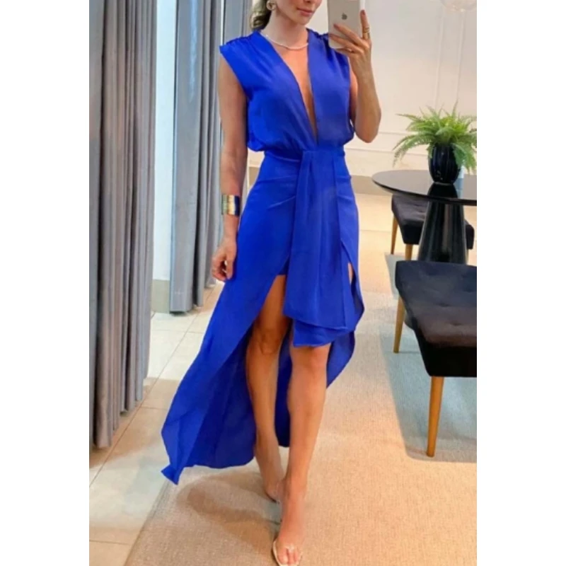 

Женские вечерние платья без рукавов, летнее однотонное асимметричное платье с вырезом лодочкой, Элегантное длинное женское платье, сексуальное платье