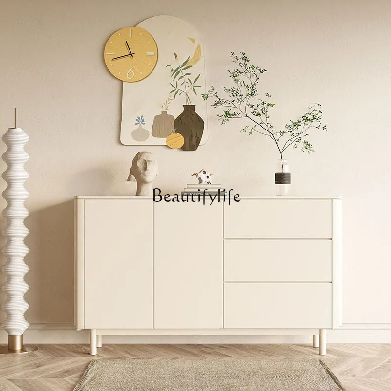 

Cream Wind Minimalist Entrance Cabinet Multifunctional Storage Solid Wood Painted Noodles Simple Storage Shoe Cabinet