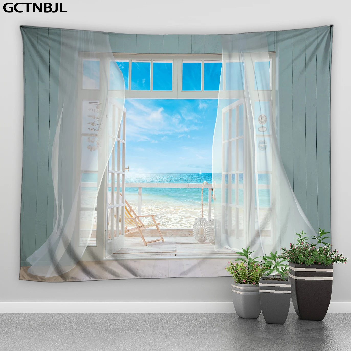 Faux Window Sea View Tapestry Wall Hanging Hippie Aesthetic Room Decor Tapestries Wall Stickers Decoration Wall Mural Tapestries