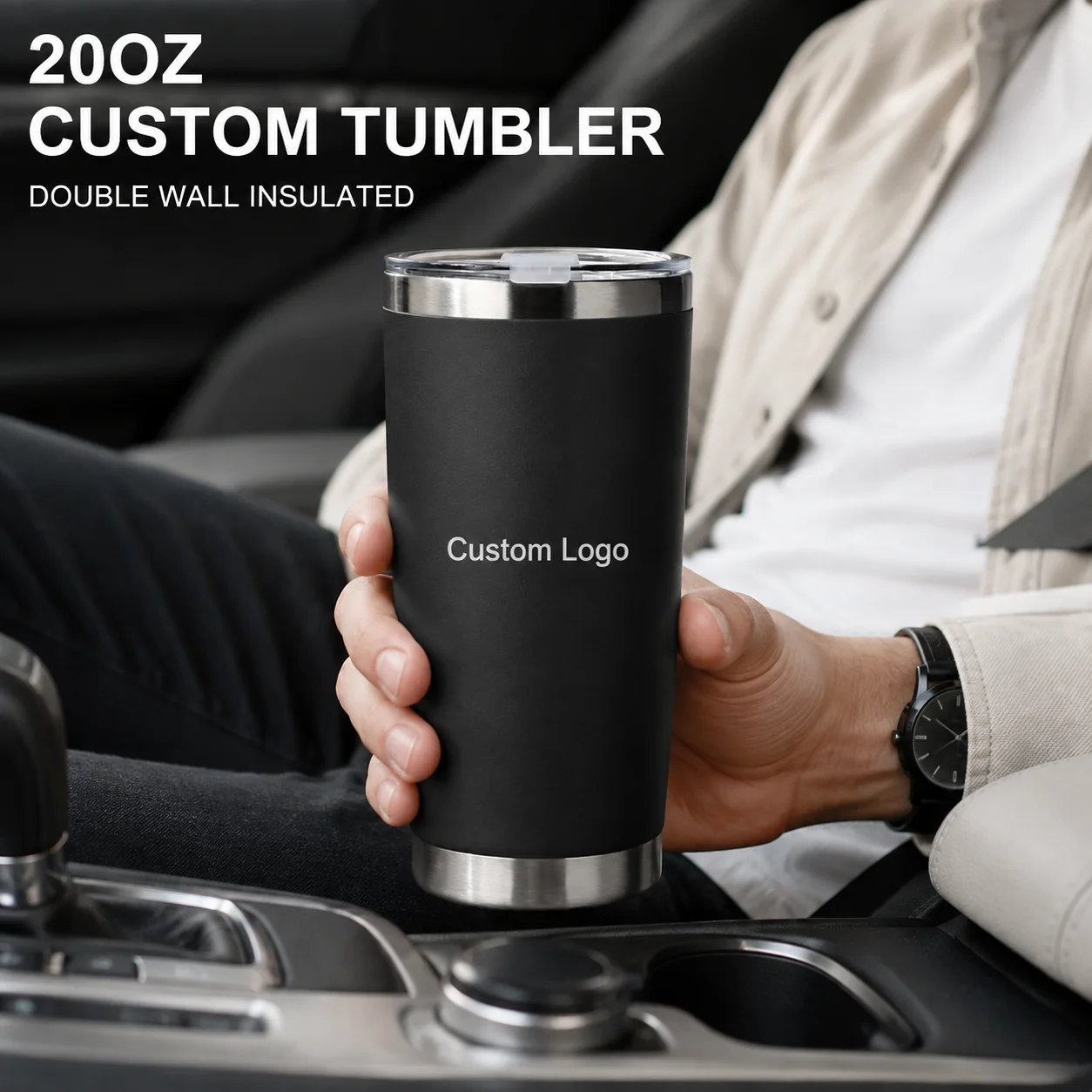 Personalized 20oz Stainless Steel Tumbler Double Wall Insulated Car Cup With Lid Custom Photo Logo Christmas Gift For Men Women