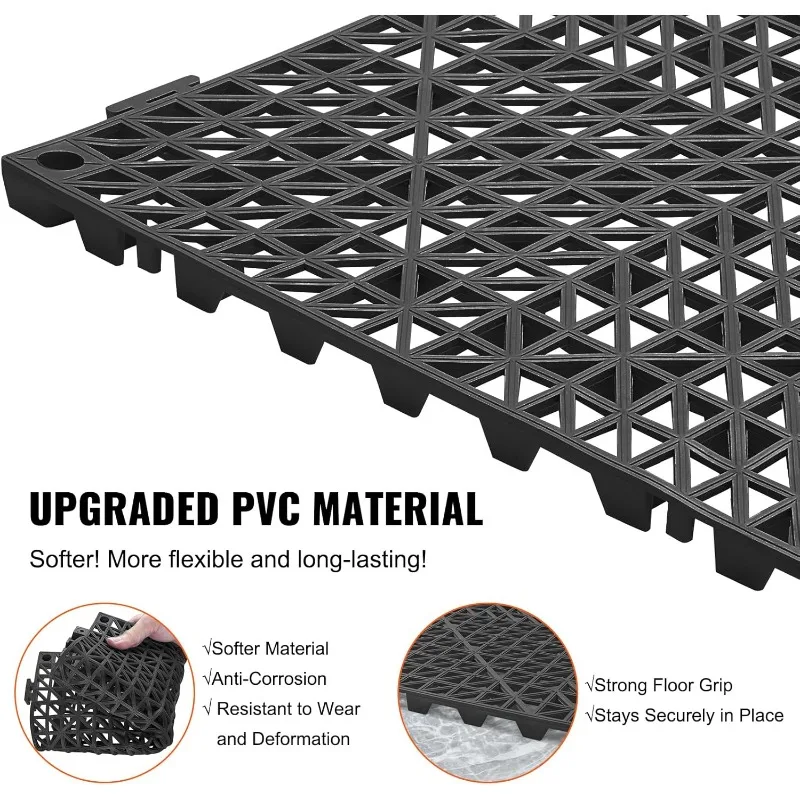 Happybuy Intertravando 50 PCS Azulejos de Drenagem Preta 12x12x0,5 Polegadas, Azulejos de Piso Externo paraPool Chuveiro Banheiro Deck Pátio Garagem