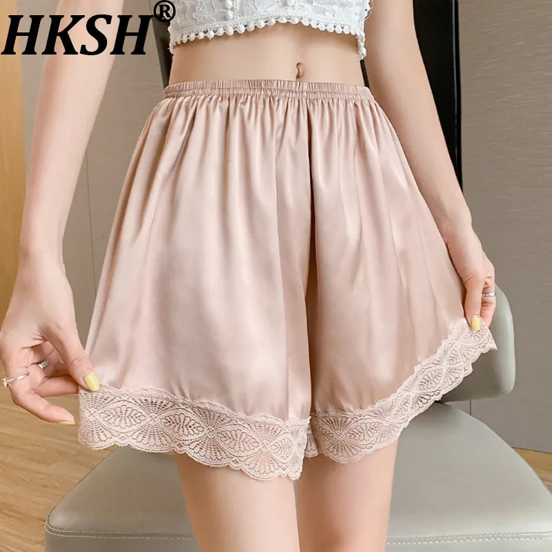 

HKSH новые летние женские шорты с эластичной резинкой на талии в стиле пэчворк, кружевной подол, защита от воздействия, без керлинга, трендовые повседневные пижамные шорты HK17020