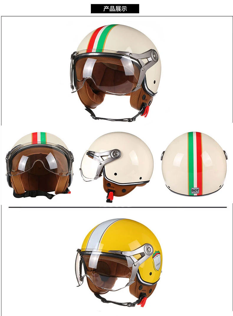 Neue Open Face 3/4 Motorrad Helm Retro Motorrad Helme Vintage Chopper Capacete De Moto Bike Roller Mit Für Männer Frauen DOT – Detail 5
