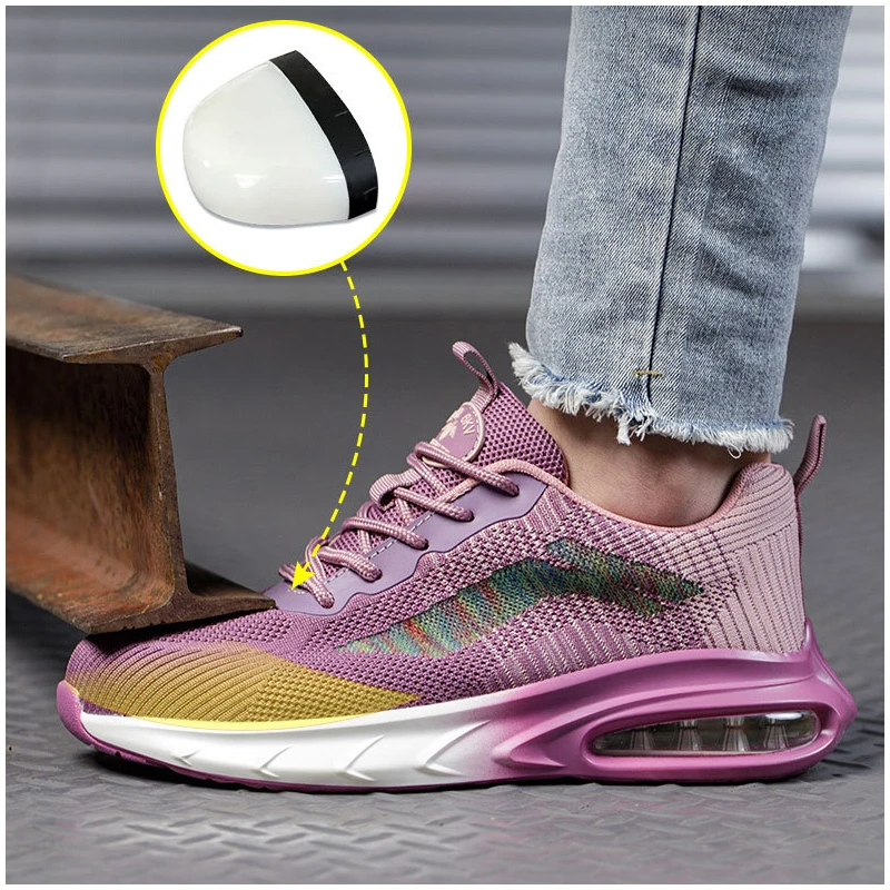 womens casual breathable plastic toe caps working safety shoes summer worker security boots air cushion insulated sneakers safe