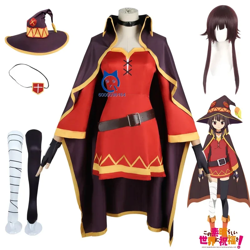 

Anime Kono Subarashii Sekai Ni Shukufuku Wo Megumin Cosplay Costume Hot Red Magic Robe Wig for Women Girls Comic Con Role Play
