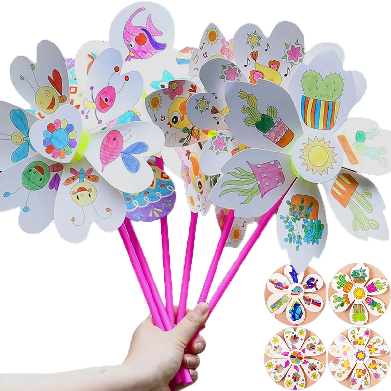 Kids Hand Paint Windmill Toys Kids Blank Handmade Art Education Toy Material Package DIY Painting Graffiti Color Puzzle Toy