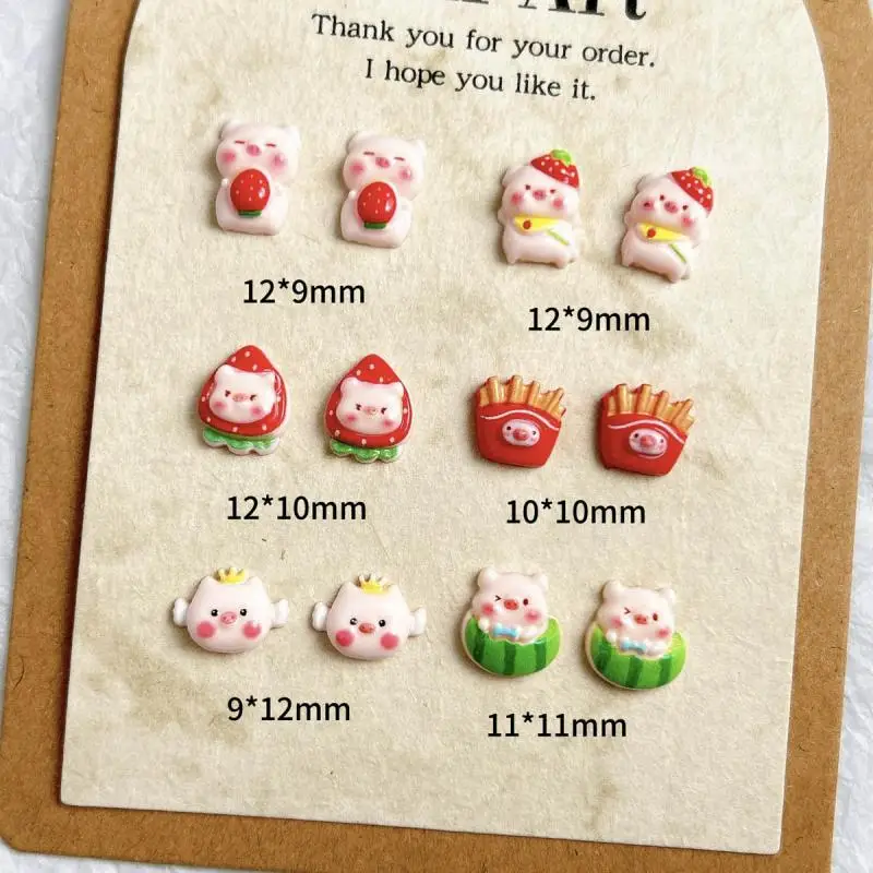 30PCS Cartoon Cute Pink Fries Pig Nail Charms 3D Luminous Strawberry Watermelon Piggy Resin Nail Art Decorations Accessories DIY