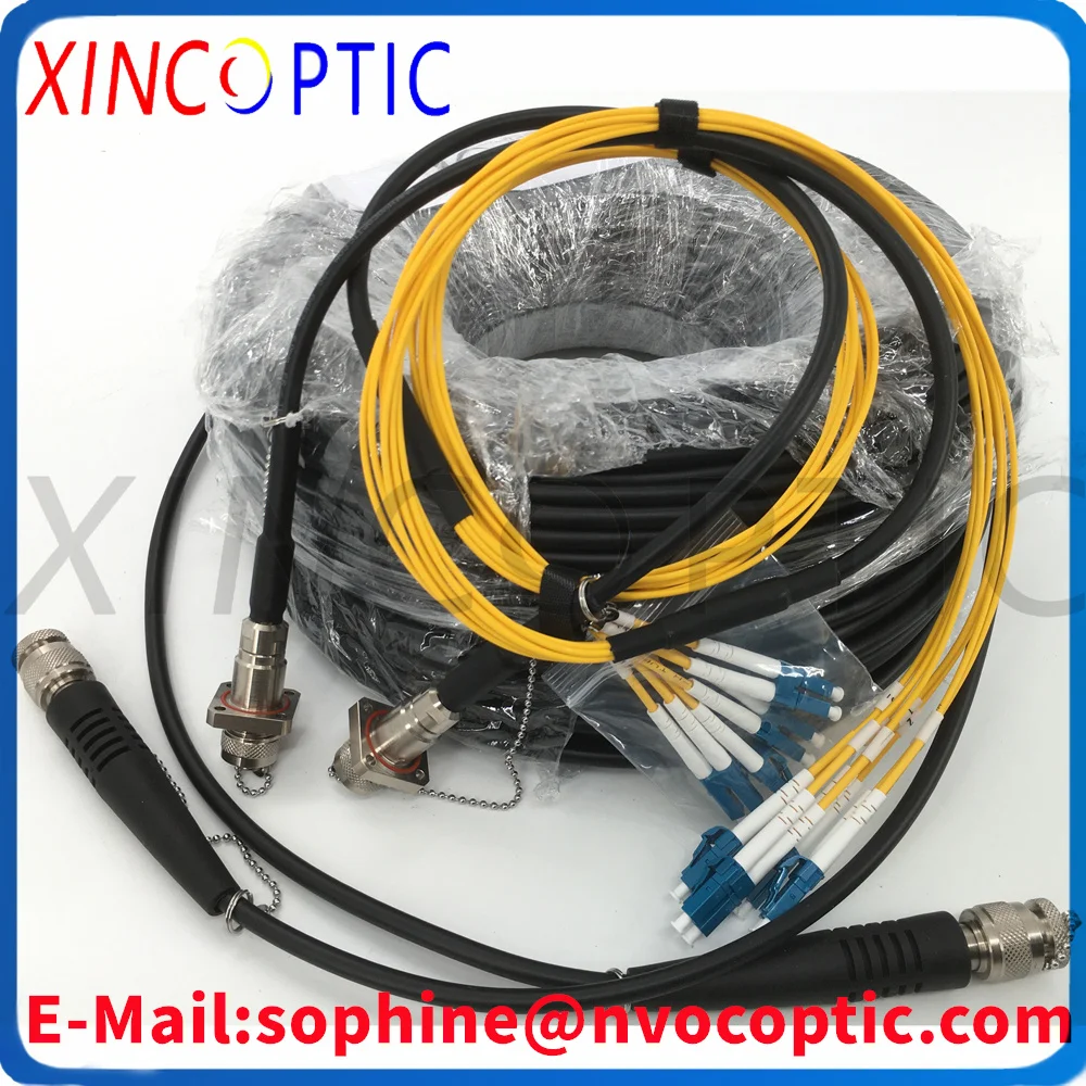 

100M,SM,G657A1,8Core ODCMPO Male Round Connector MiniTPU Armored Black Fiber Cable Without Coil and 2Pcs 8C ODC-MPO to LC Jumper