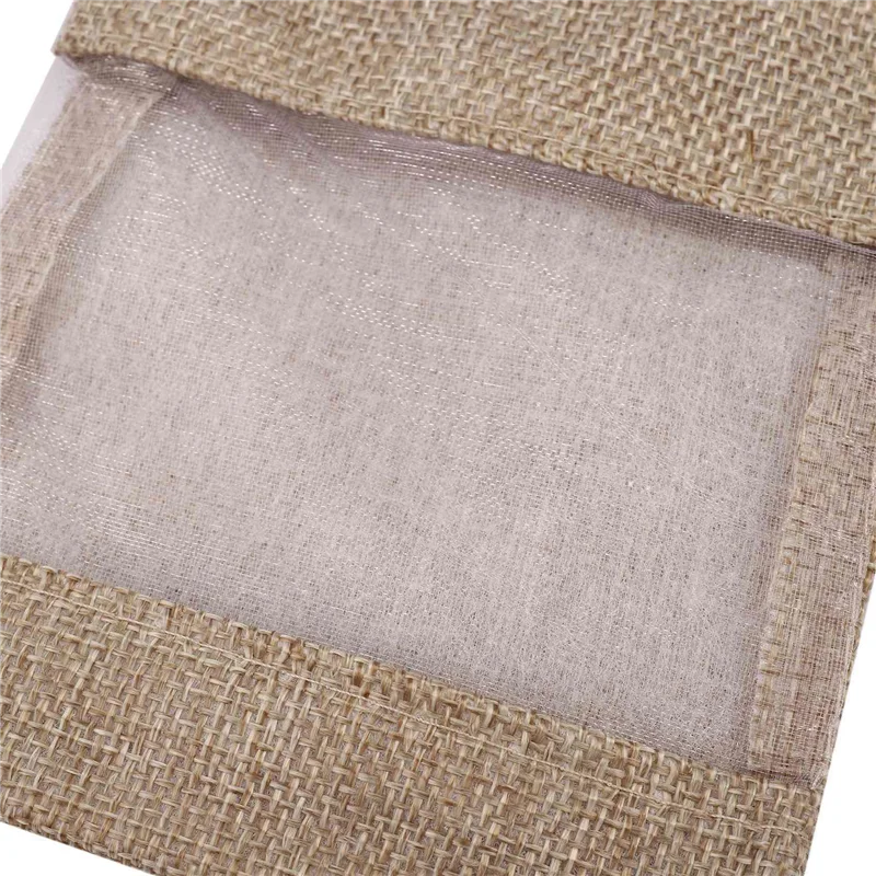 ABLN-180 szt. Lniane woreczki z organzy, woreczki z jutowego materiału ze sznurkiem, torby na prezenty świąteczne, torby na upominki ślubne, 10X14cm