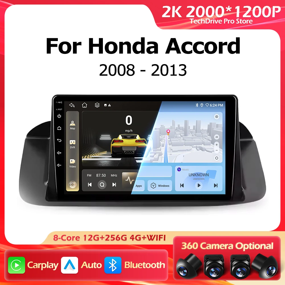 

Android 16 для Honda Accord 8 Spirior 2008-2013, автомобильный радиоприемник, мультимедийный видеоплеер, навигация, GPS, авто Carplay, без 2din 2 din dvd