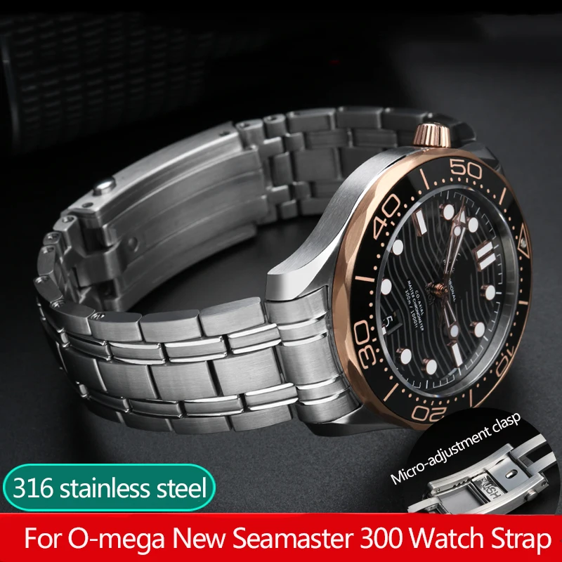 316L固体ステンレス鋼時計バンドオメガ新seamaster 300ストラップネジリンクブレスレット天文台210腕時計チェーンバンド20ミリメートル