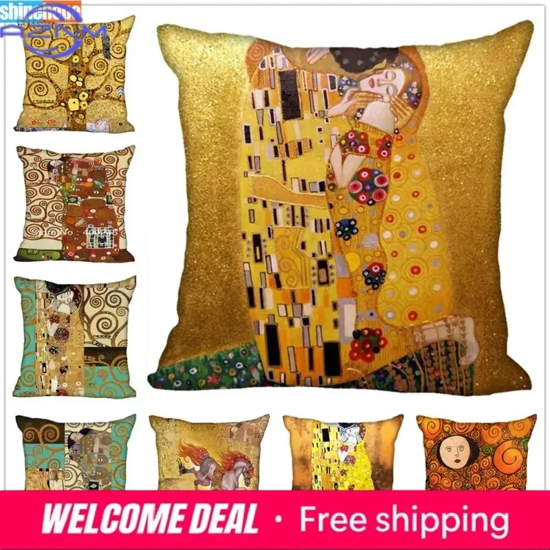 Custom Art Pattern Pillow Cases Gustav Klimt Square Pillowcase Christmas Zippered Pillow Cover 45*45cm(One Side)