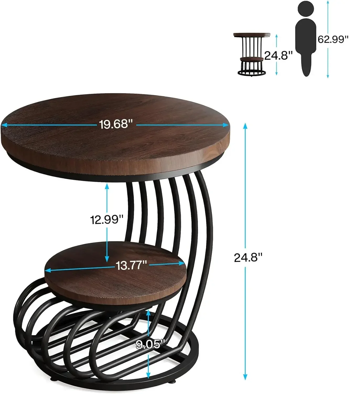 

BestsellerRound End Side Table: Side Table with 2 Tiers Storage Shelves, Vintage End Table for Living Room, Small Bedside Table