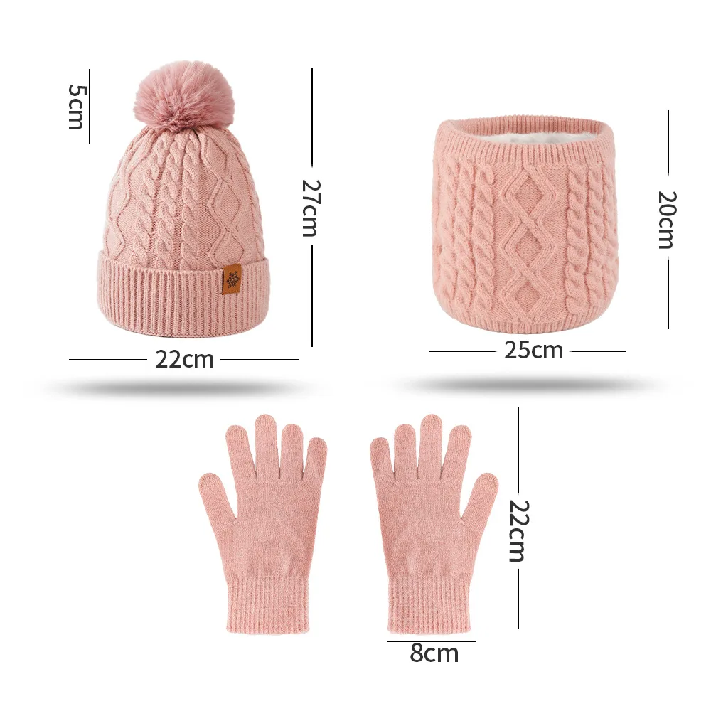 Women's Winter Fleece Lined Knit Hat Scarf Gloves Set Outdoor Riding Ear Cover Warm Beanie EU US view 4