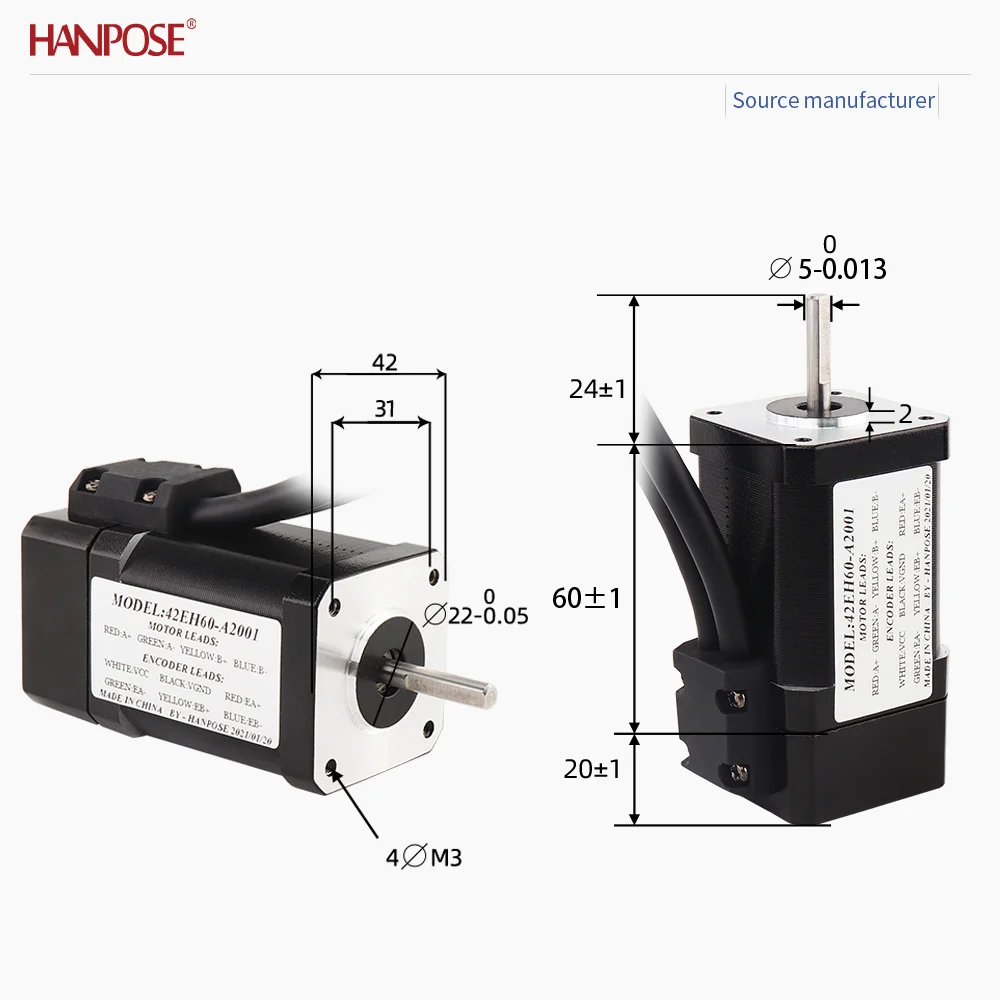 

Шаговый двигатель с замкнутым контуром NEMA17 42EH60A2001+CL42drive 2,5 А, 3,0 В, координатное считывание в реальном времени, без потерь шагов, стабильное управление