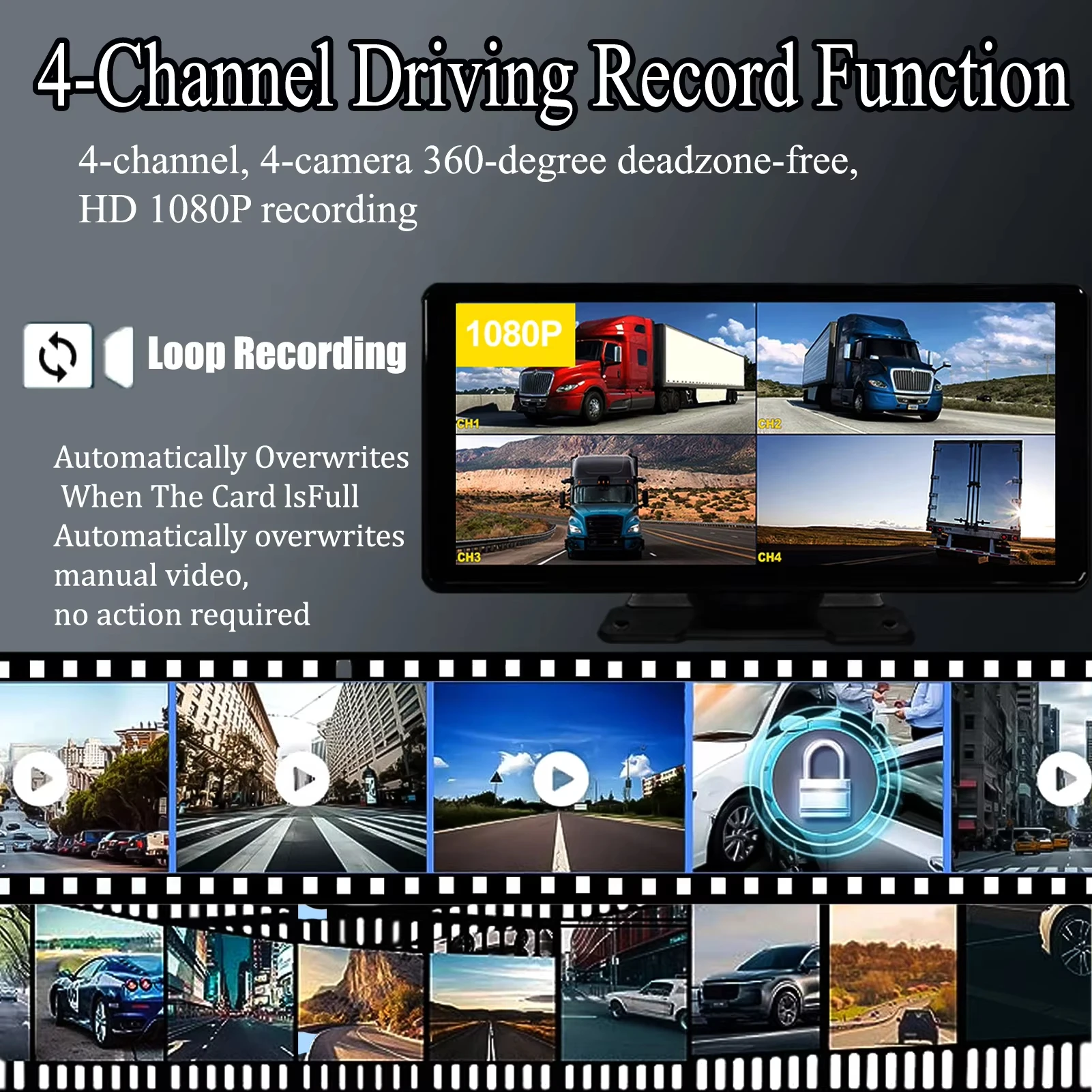 1080P Waterproof Camera Night Vision for Car Truck RV Bus Trailer 10.36 Inch CarPlay Auto Touch Screen DVR with 4CH AHD view 4
