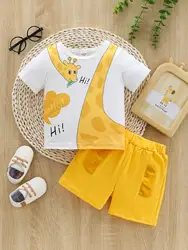 2 piece summer baby boy cute casual outdoor comfort breathable giraffe print short sleeve shorts baby set