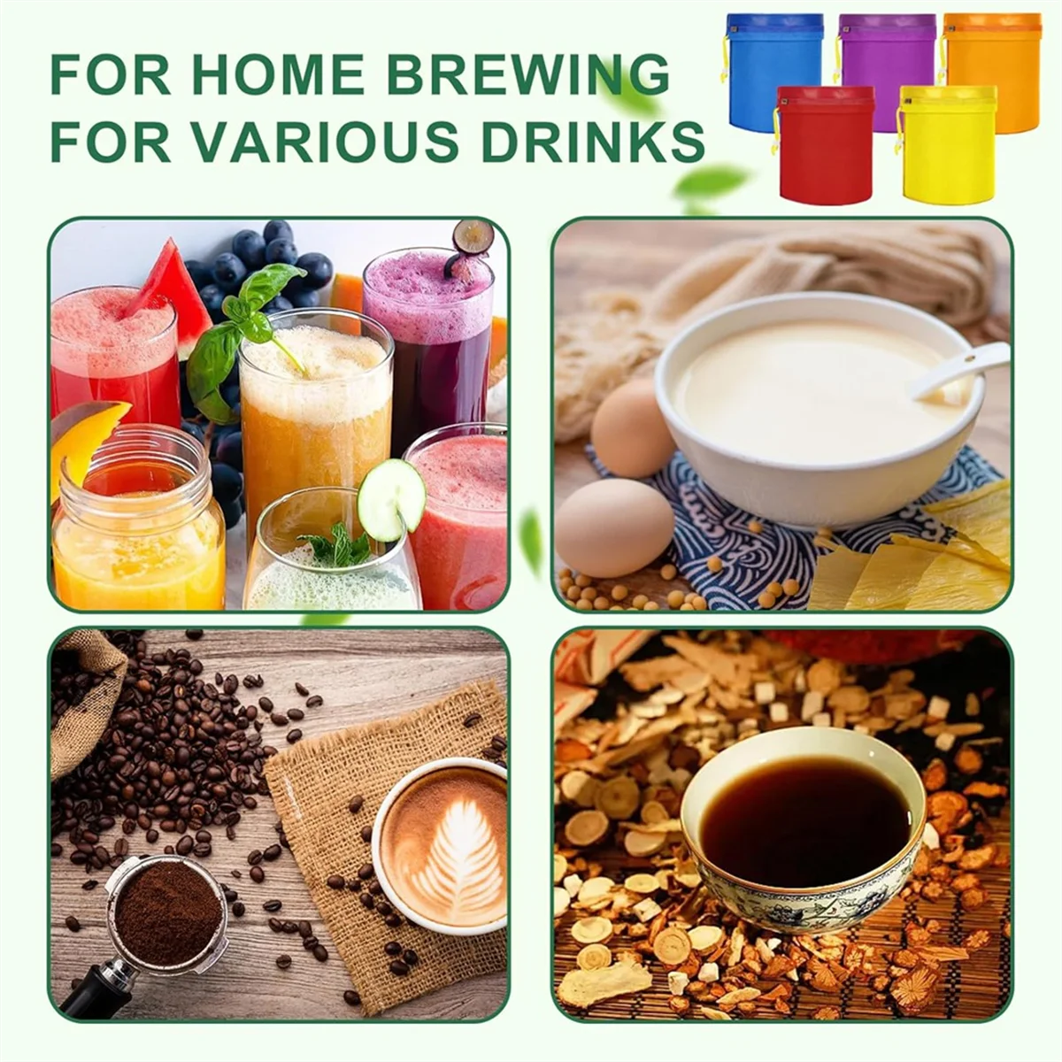 ABXHH 5팩 5갤런 필터 백, 필터 스크린이 있는 보관 백 조절 가능한 조임끈이 있는 재사용 가능한 브루 백 파인 메쉬 백