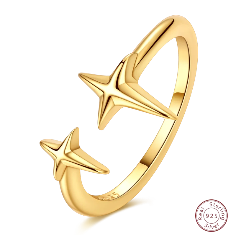 

Оригинальное кольцо из стерлингового серебра 925, открытое блестящее золотое кольцо со звездой, женское кольцо на день Святого Валентина, подарок на день рождения, ювелирные изделия своими руками