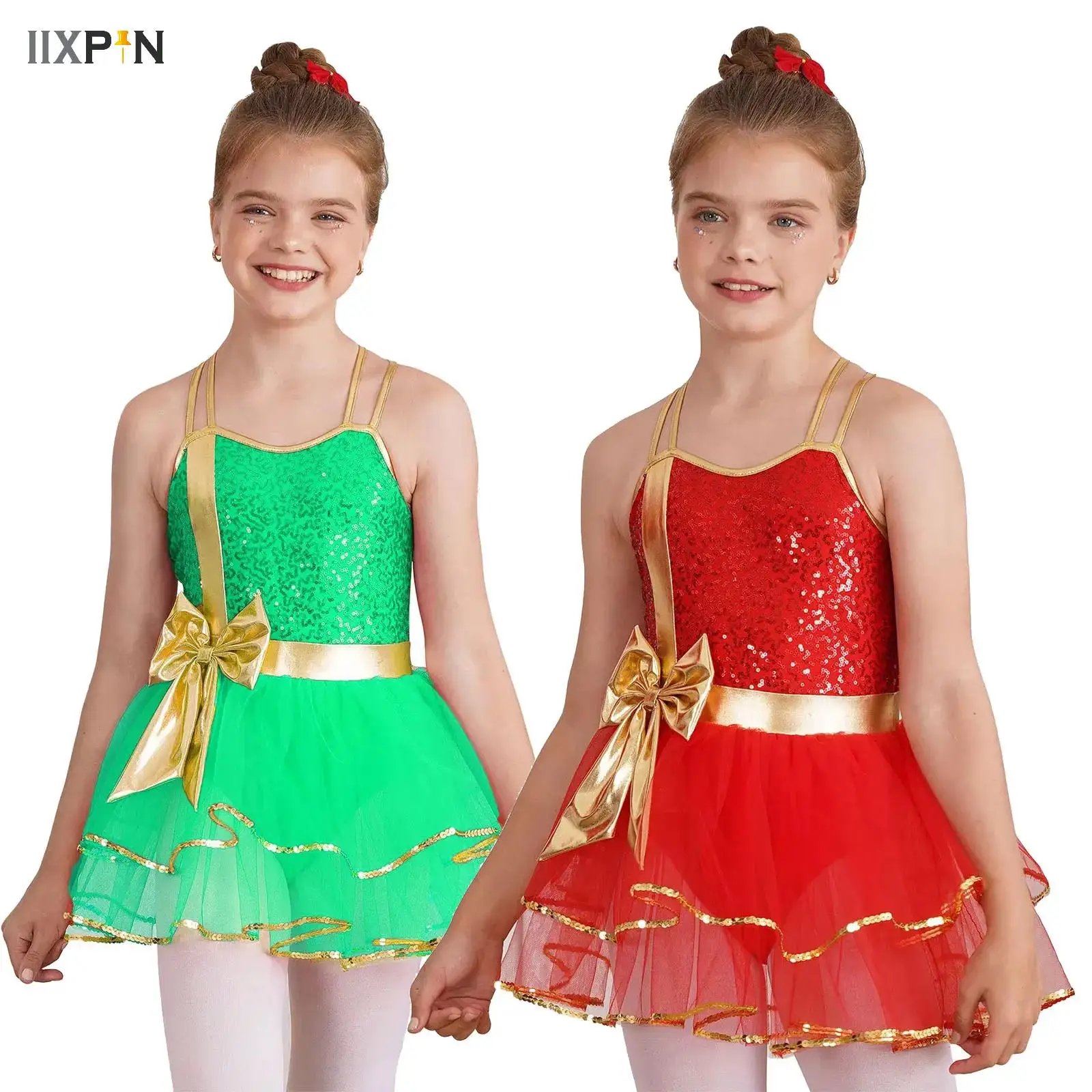 

Kid Girls Candy Cane Christmas Costume Xmas Party Holiday Santa Elf Sweetie Ballet Dance Gymnastic Leotard Tutu Dress Dancewear