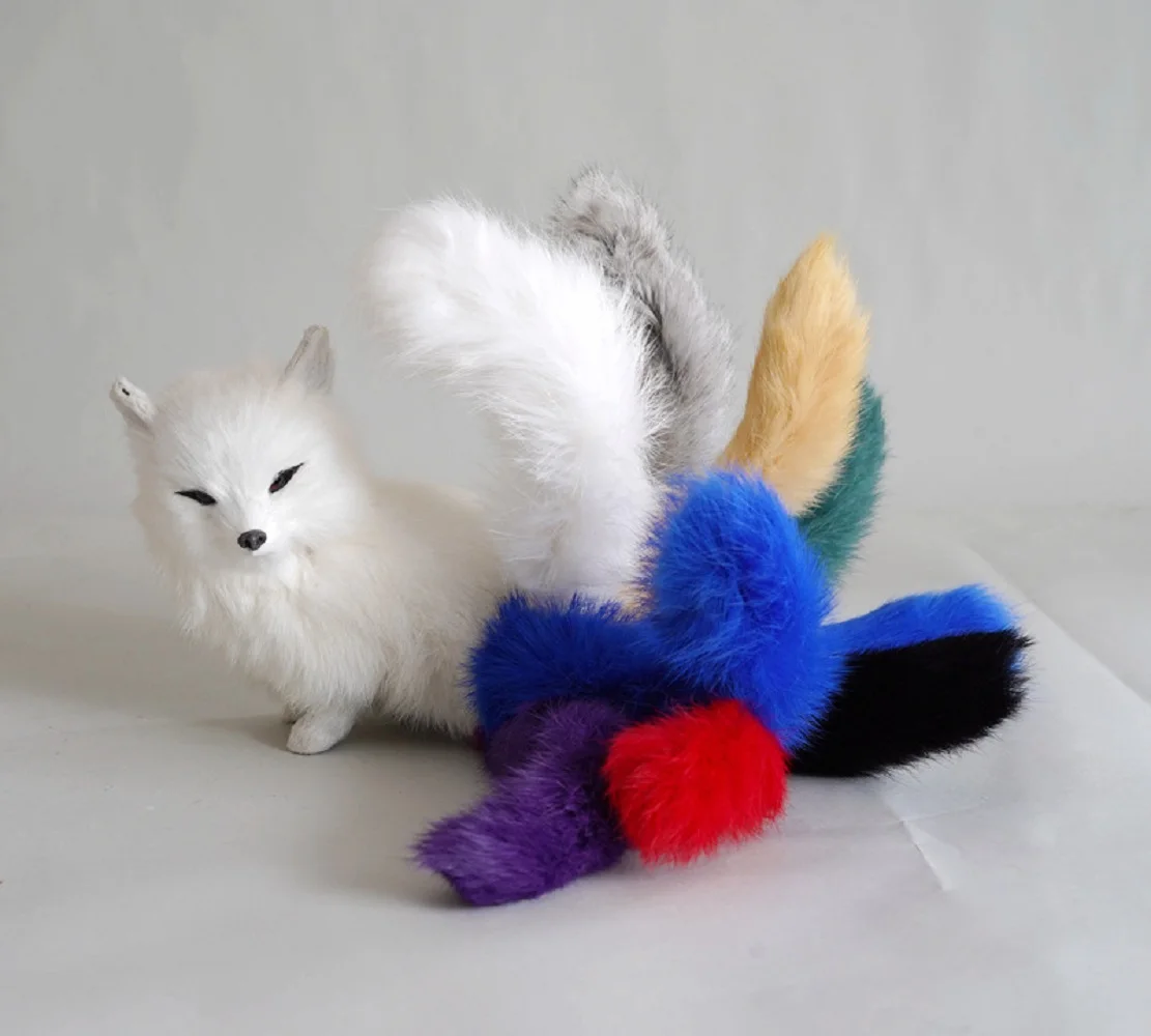 creative simulation nine-tails fox model plastic&fur real life colourful tail fox doll gift about 30x9x14cm