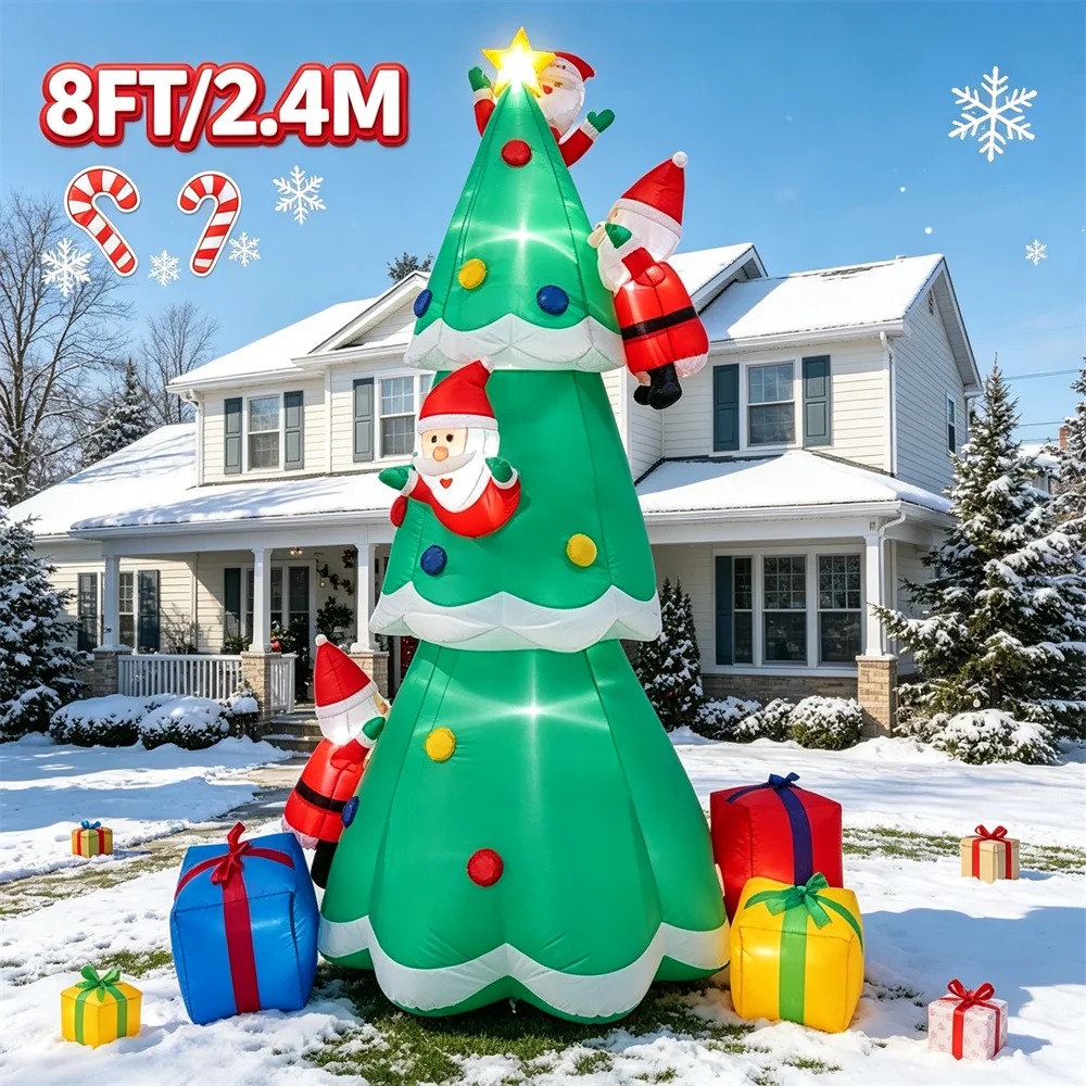 Christmas Inflatable Model Tree 8FT Outdoor Yard Decoration with Bright LED Light Blow Up Xmas Tree for Holiday  Display