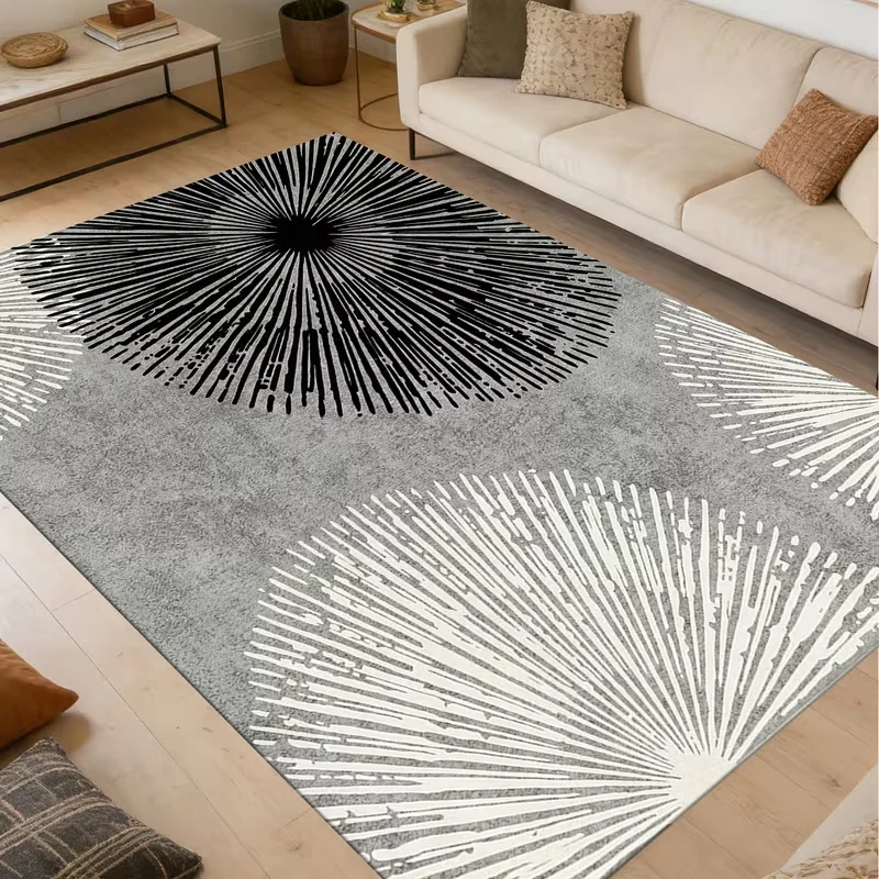 Gray Dandelion Radial Line Area Rug Modern Abstract Non Slip Soft Carpet Minimalist Living Room Bedroom Office Indoor Decor