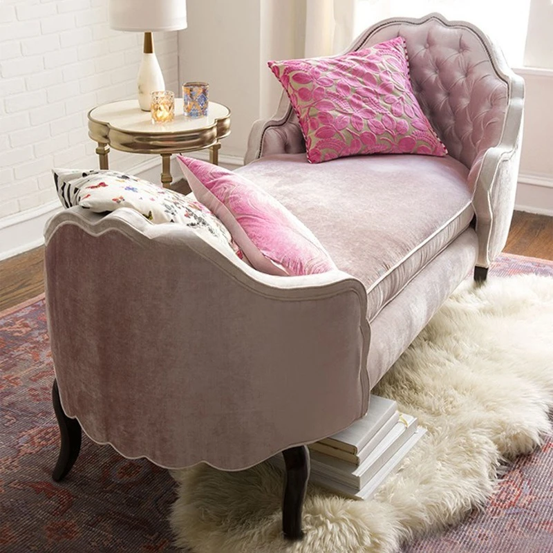 American sofa chair fabric lazy solid wood beauty couch clothing store light luxury furniture bedroom chaise longue sofarecliner