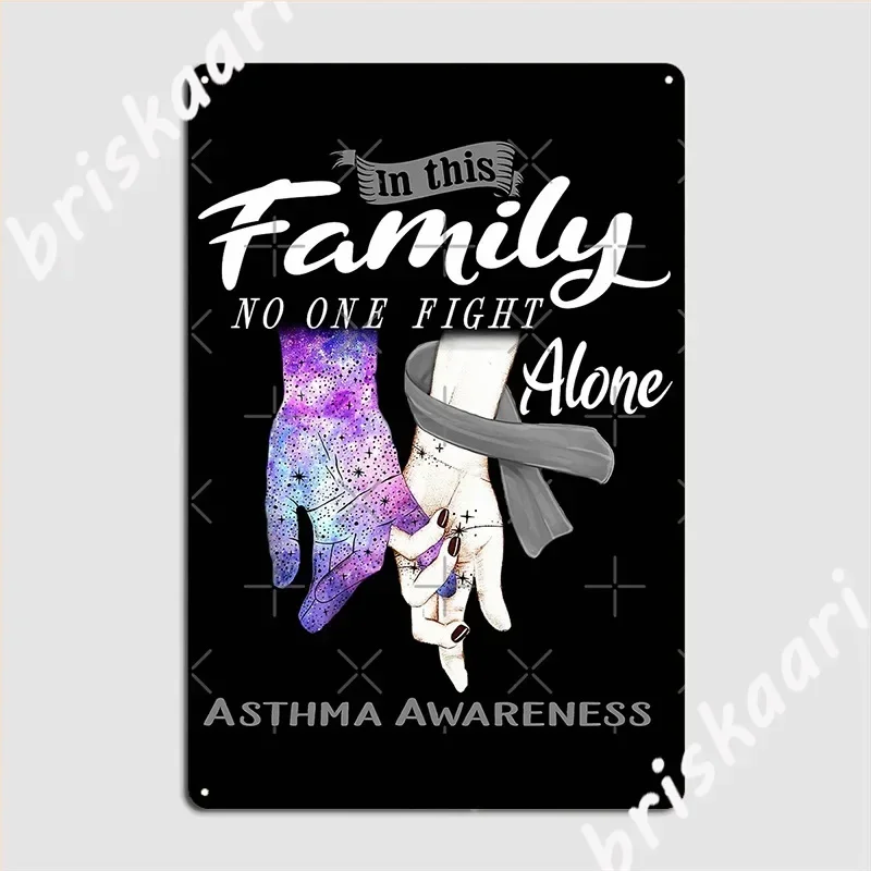 In This Family No One Fights Alone Asthma Awareness Metal Sign Cinema Wall Decor Cinema Living Room Retro Tin Sign Poster