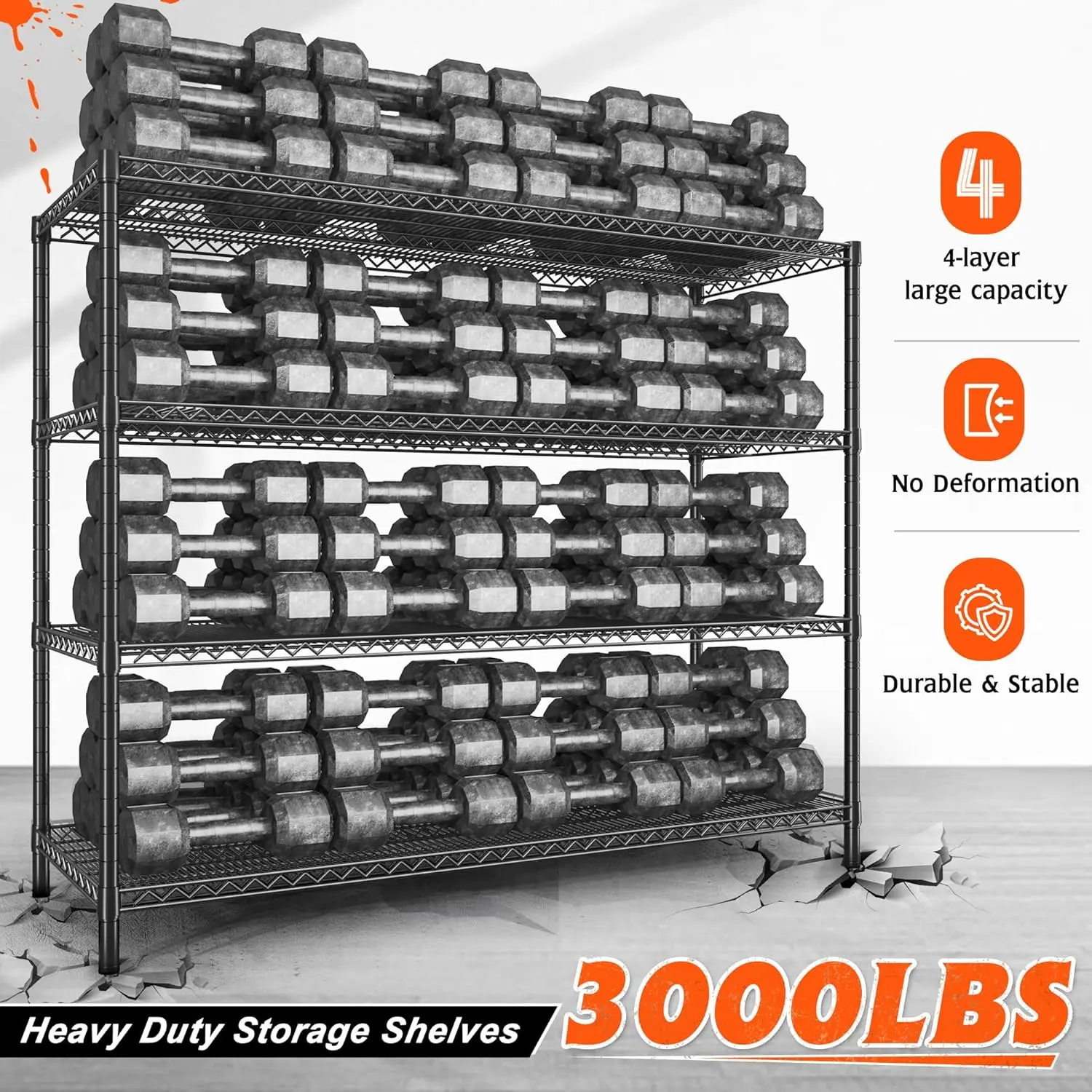 Unidade do shelving do fio com rodas, resistente, ajustável, comercial, garagem, armazém, cozinha, 60 ", 3000LBS