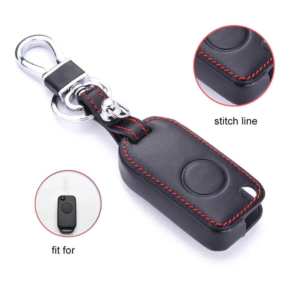 Genuine Leather Remote Car Keys Case Fob Cover for Mercedes W168 W124 W202 W210 W211 W203 Protective Keyring