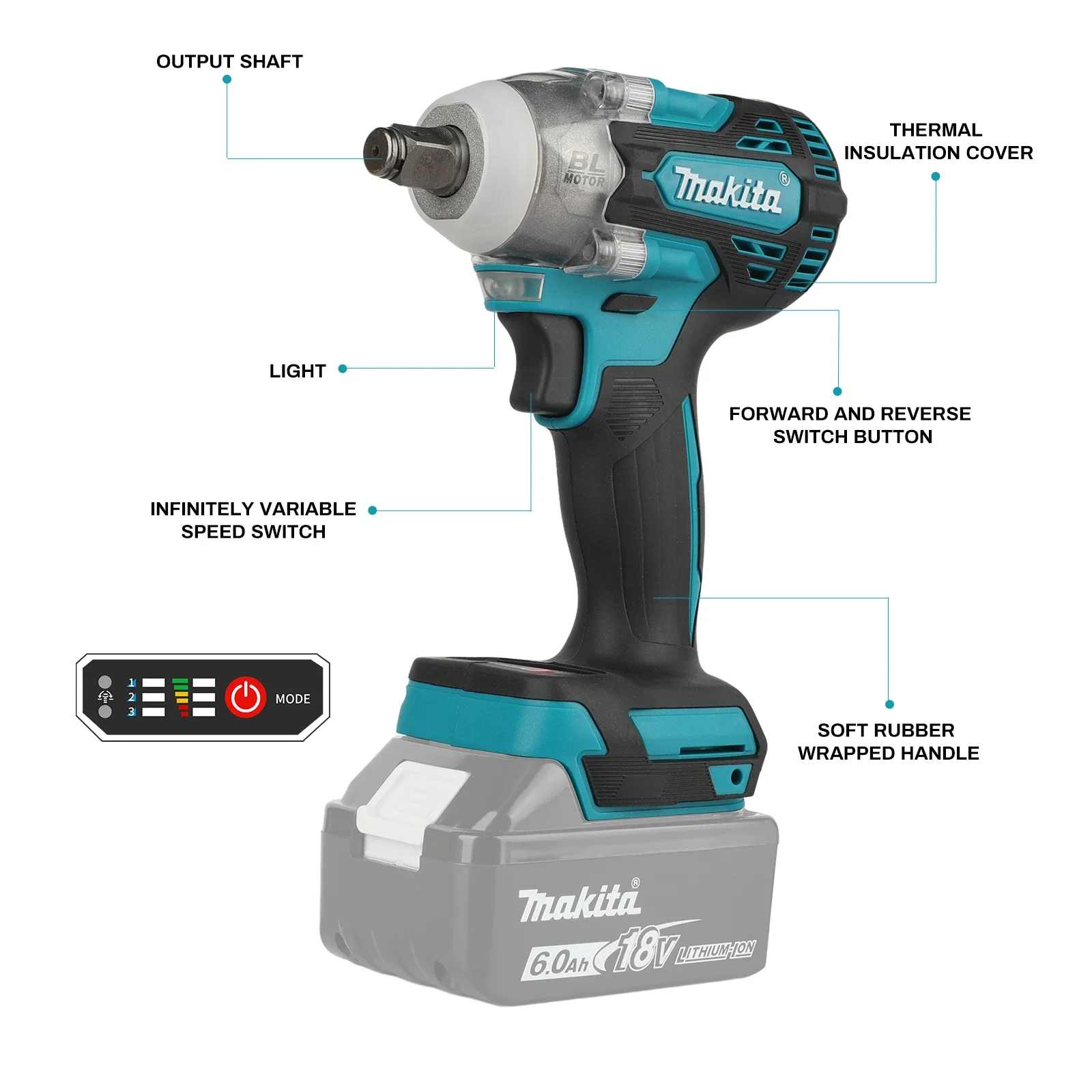 Makita DTW300 Brushless Impact Wrench 4-Speed Control Forward Reverse Lock Compact Body for Heavy Duty Working tools