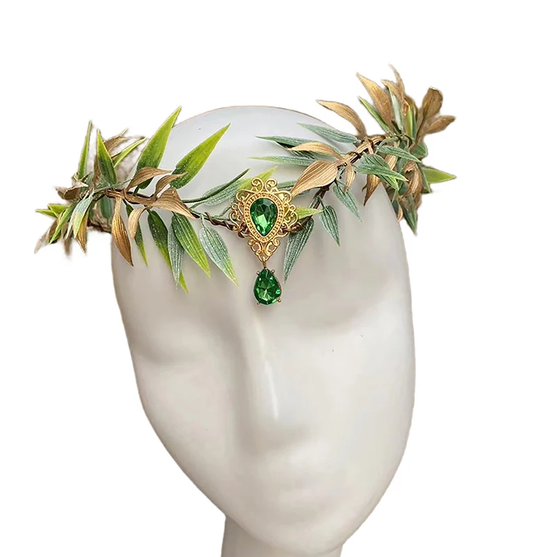 Fairy Leaf Rhinestone Headband Handmade Elf Princess Headpiece Forest Wedding Flower Crown For Women Girls Halloween image 4
