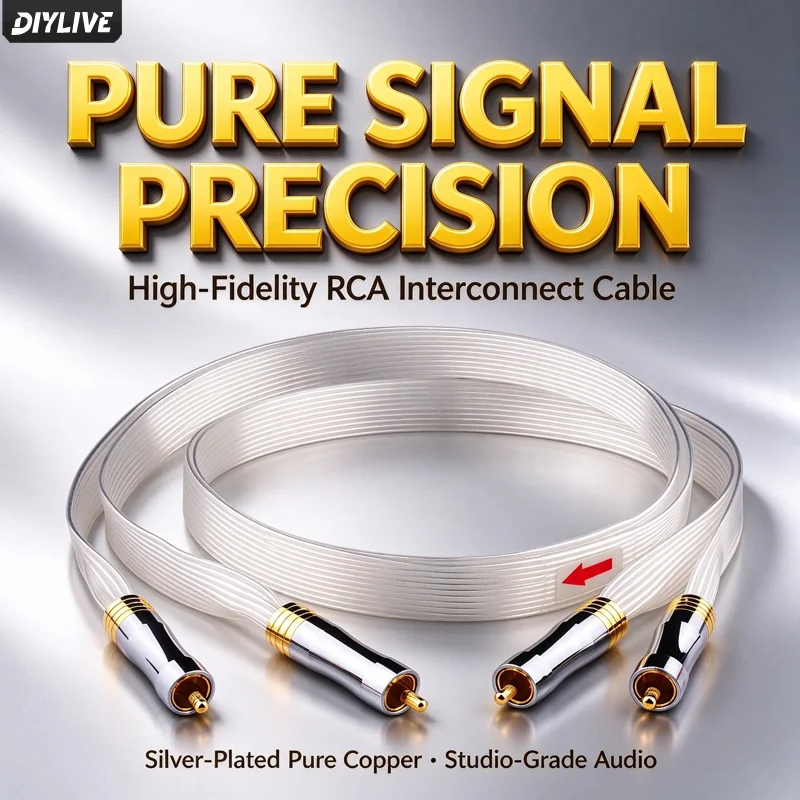 DIYLIVE Hi-End 7N OCC Silver Plated 2RCA Audio Cable 12 Strands Audio Cable HIFI 2RCA TO 2RCA Cable With RCA Plug Cable