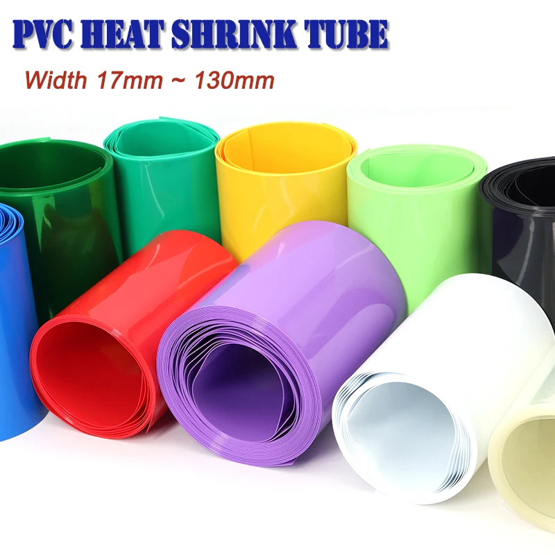 10m PVC-Schrumpfschlauch, Breite 17mm ~ 130mm, wasserdicht, isoliert, für 18650 Lipo-Akkupacks, Wickelfolie, Kabelschutzhülle