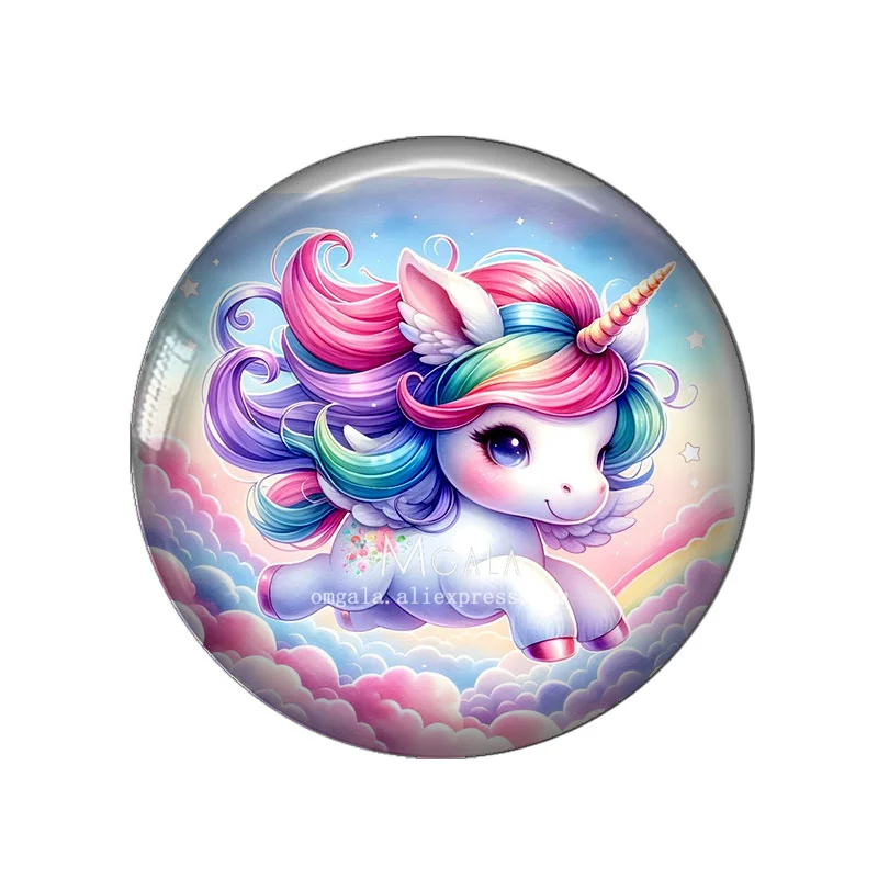 Lovely Cartoon Unicorn Patterns 12mm/18mm/20mm/25mm Round Photo glass cabochon demo flat back Making findings