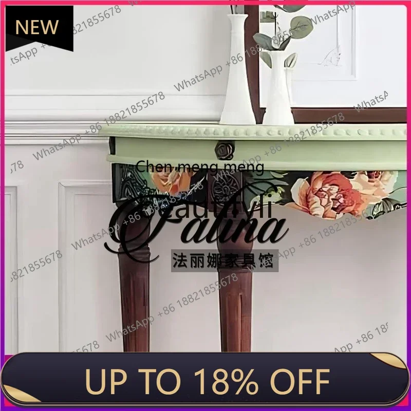 

P178 Solid Wood Semi-Circular Entryway Table Against Wall Retro Directly Opposite Door Extremely Narrow Hand-Painted Desk A15