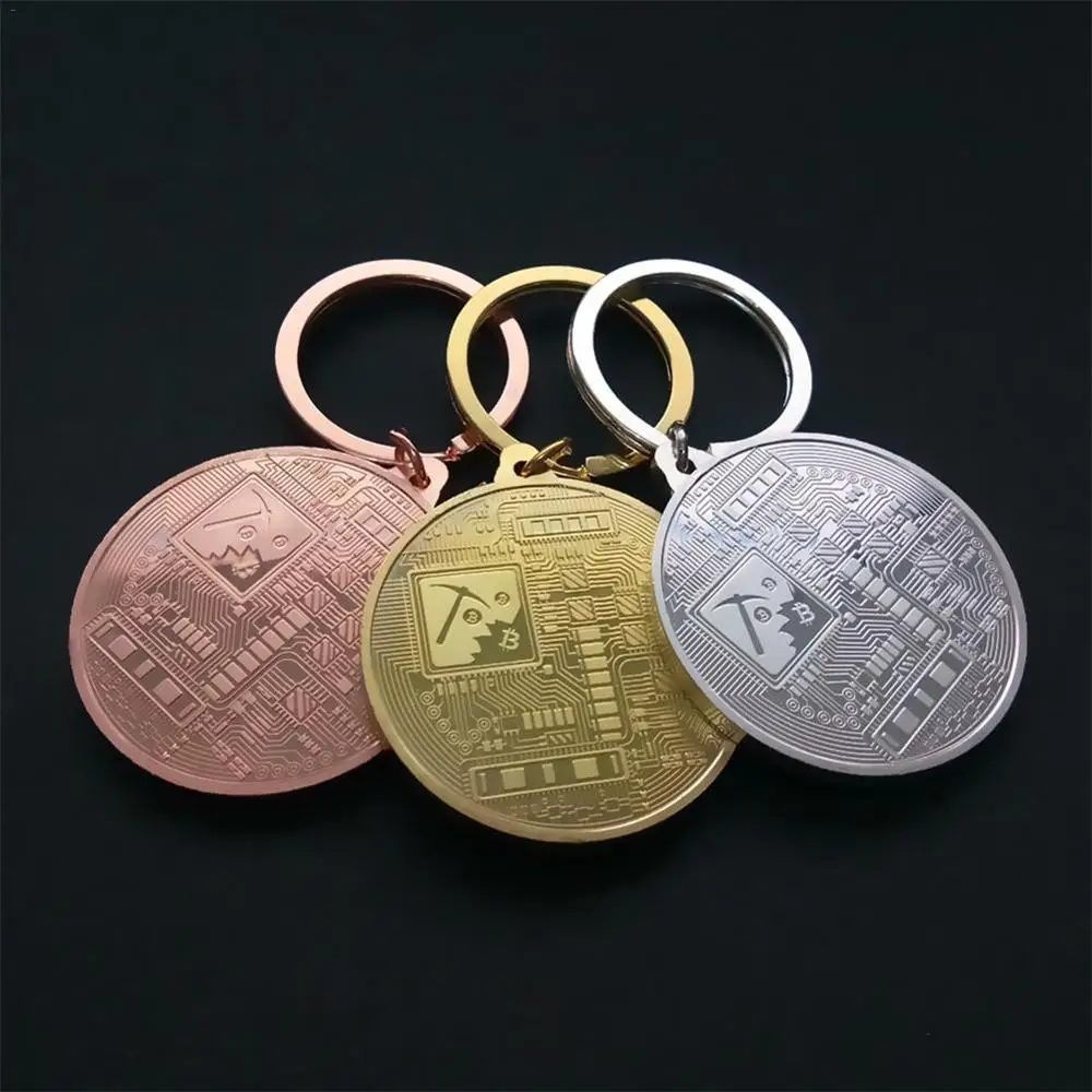 BTC Coin Key Chain Bitcoin Pendant Metal Keychain Gold Black Silver Halloween Cos Kid New Year Holiday Christmas Birthday Gift