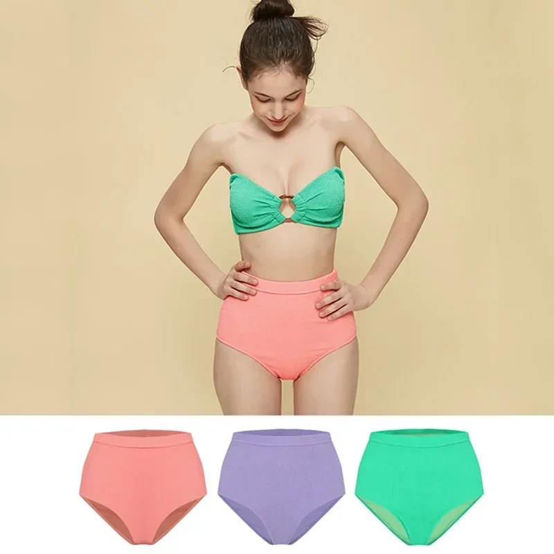 セクシーなグリーンのハイウエストビキニ、ツーピース水着、女性用水着、バンドゥビーチウェア、水着、韓国風ビキニセット、プール、2025